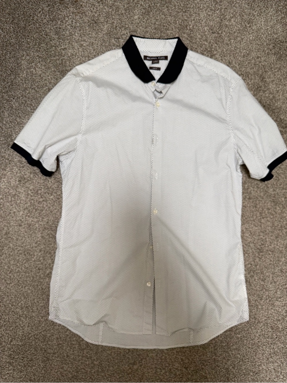 Michael Kors White Short-Sleeve Button-Down with Black Collar and Cuffs